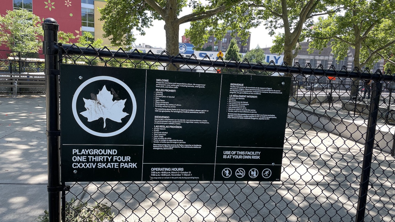 Skatepark: Playground One Thirty Four - CXXXIV Skate Park (sign), 2024-06-16, Mott Haven, South Bronx, New York City